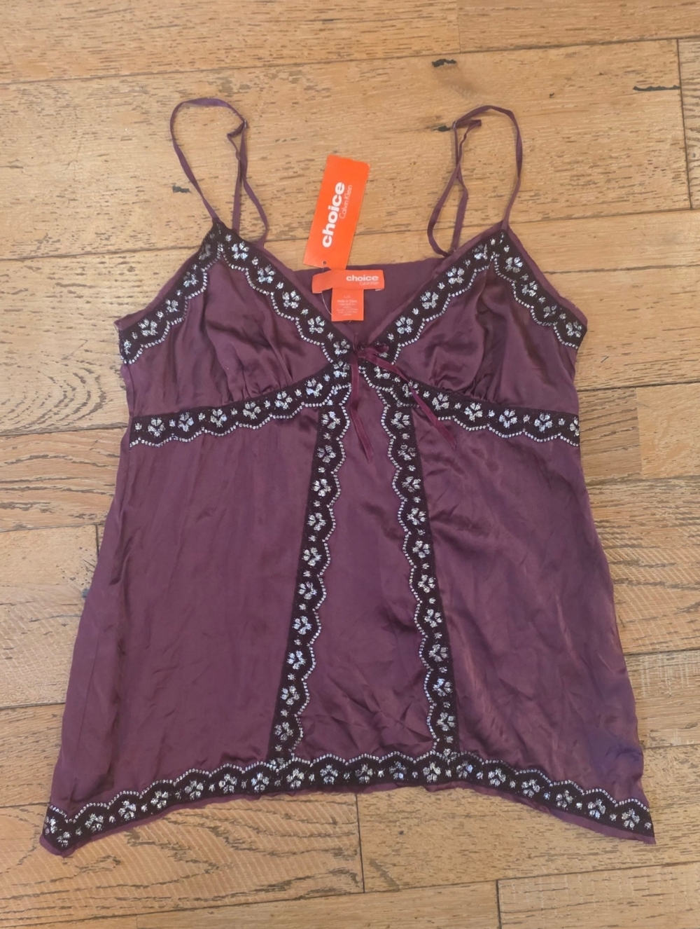 2005 Calvin Klein Choice 100% silk Berry Embroidered Top fairycore whimsigoth